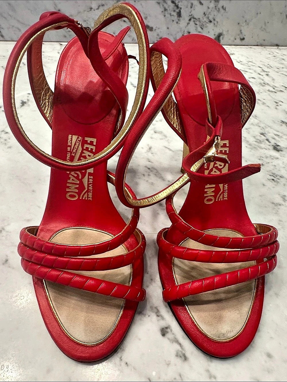 Ferragamo Red Strappy Heels